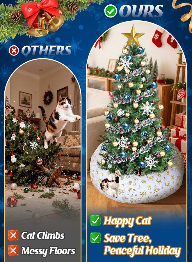 Beeplove Cat Tunnel Christmas Tree Skirt - White & Golden Cat Donut Bed, Christmas Tree Protector from Cats, Xmas Cat Gifts Accessories - Image 2